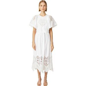 NWT $575 RHODE CLAUDE COTTON DRESS IN WHITE HEART EYELET #2 SIZE L